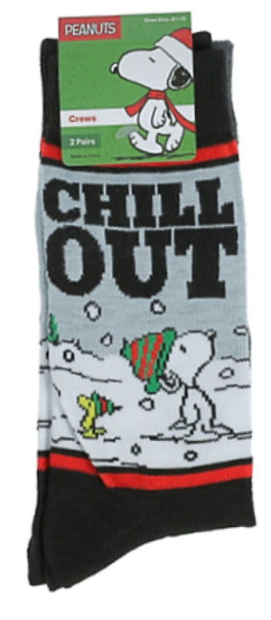 PEANUTS Men’s 2 Pair Of HOLIDAY Socks SNOOPY & WOODSTOCK ‘CHILL OUT’ - Novelty Socks for Less