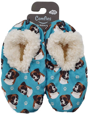 COMFIES Ladies BOXER DOG Non-Skid SLIPPERS - Novelty Socks for Less