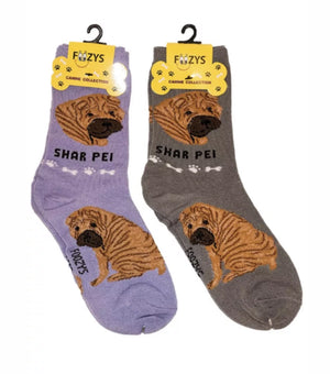 FOOZYS BRAND Ladies 2 Pair SHAR PEI Dog Socks - Novelty Socks for Less