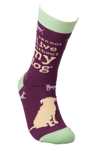 PRIMITIVES BY KATHY ‘I CANNOT LIVE WITHOUT MY DOG’  Crew Socks UNISEX - Novelty Socks for Less