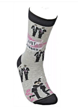 PRIMITIVES BY KATHY Unisex TWO GROOMS ‘Just Married’ Socks - Novelty Socks for Less