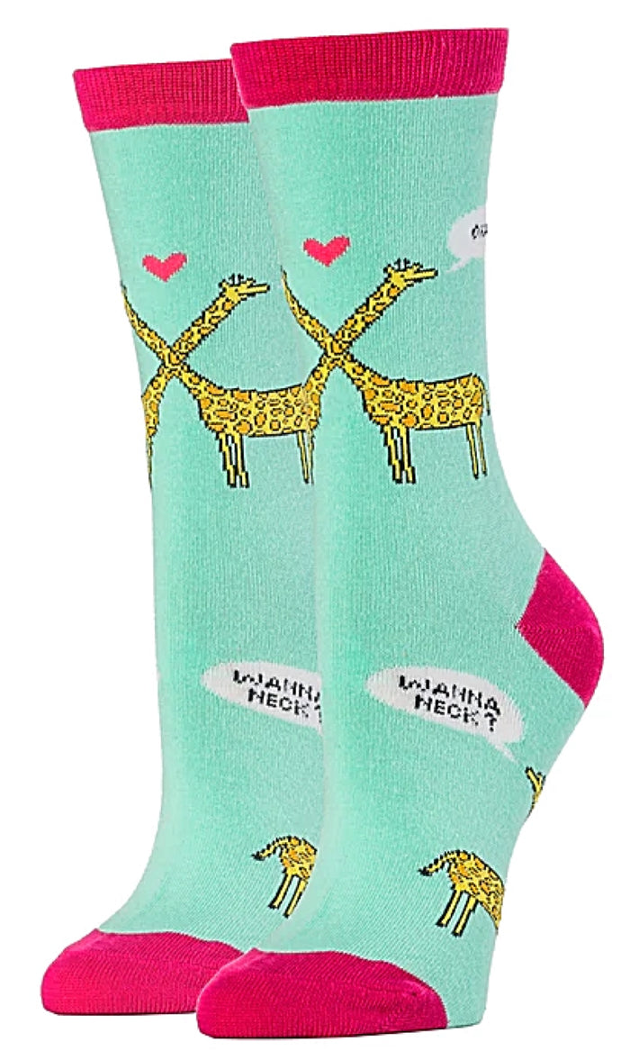 OOOH YEAH Brand Ladies GIRAFFES ‘WANNA NECK’ Socks VALENTINES DAY