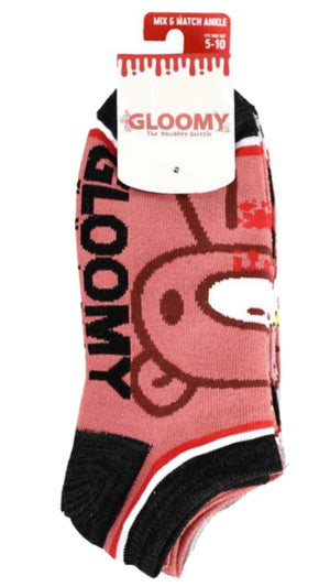 GLOOMY THE NAUGHTY BEAR Ladies 5 Pair Of Ankle Socks BIOWORLD Brand - Novelty Socks for Less