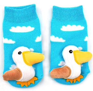 BOOGIE TOES Unisex Baby PELICAN BIRD Rattle GRIPPER BOTTOM Socks By PIERO LIVENTI - Novelty Socks for Less