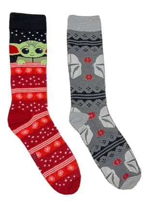 DISNEY STAR WARS THE MANDALORIAN 2 Pair Of BABY YODA CHRISTMAS Socks - Novelty Socks for Less