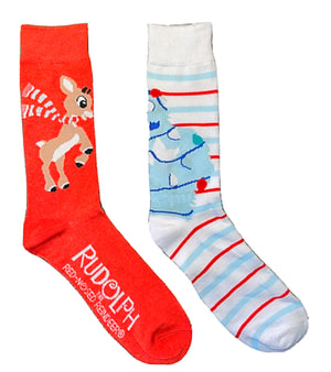 RUDOLPH THE RED-NOSED REINDEER MEN’S 2 PAIR OF SOCKS WITH BUMBLE - Novelty Socks for Less