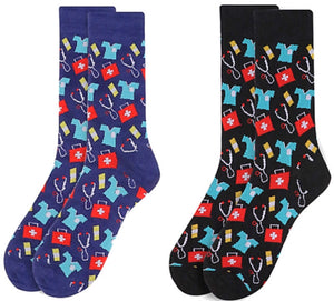 Parquet Brand Men’s Black DOCTOR NURSE Socks (CHOOSE COLOR BLACK OR BLUE) - Novelty Socks for Less
