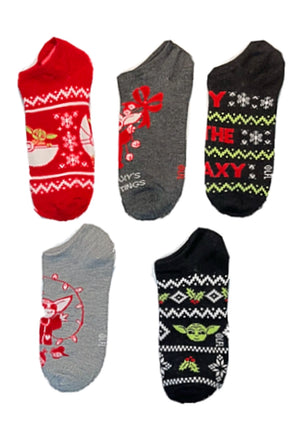 STAR WARS Ladies BABY YODA CHRISTMAS 5 Pair Of No Show Socks - Novelty Socks for Less