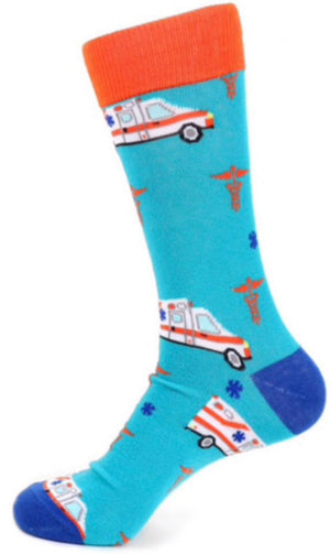 PARQUET Brand Men’s AMBULANCE EMT Socks (CHOOSE COLOR BLACK OR BLUE) - Novelty Socks for Less