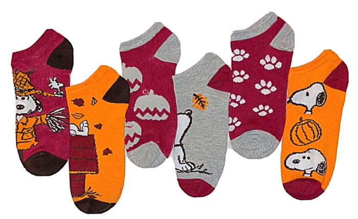 PEANUTS LADIES AUTUMN FALL 6 PAIR OF ANKLE SOCKS SCARECROW SNOOPY BIOWORLD BRAND