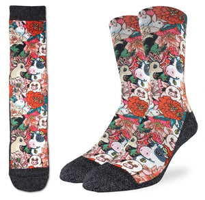 GOOD LUCK SOCK Brand Men’s FLORAL FARM Active Fit Socks - Novelty Socks for Less
