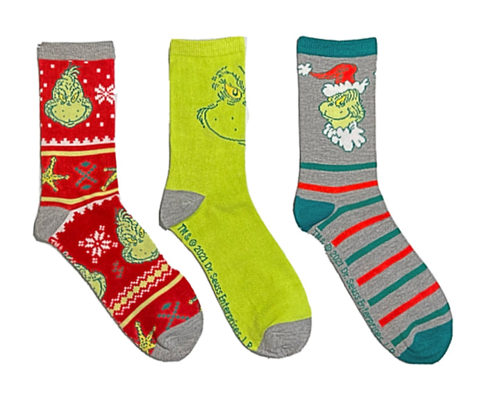 DR. SEUSS HOW THE GRINCH STOLE CHRISTMAS Ladies 3 Pair Of Socks