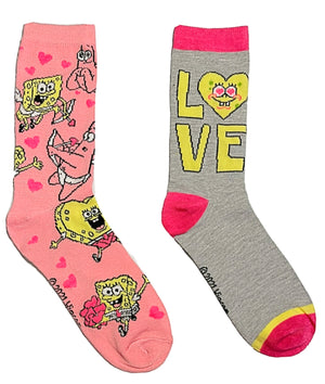 SPONGEBOB SQUAREPANTS Ladies 2 Pair VALENTINES DAY SOCKS ‘LOVE’ - Novelty Socks for Less