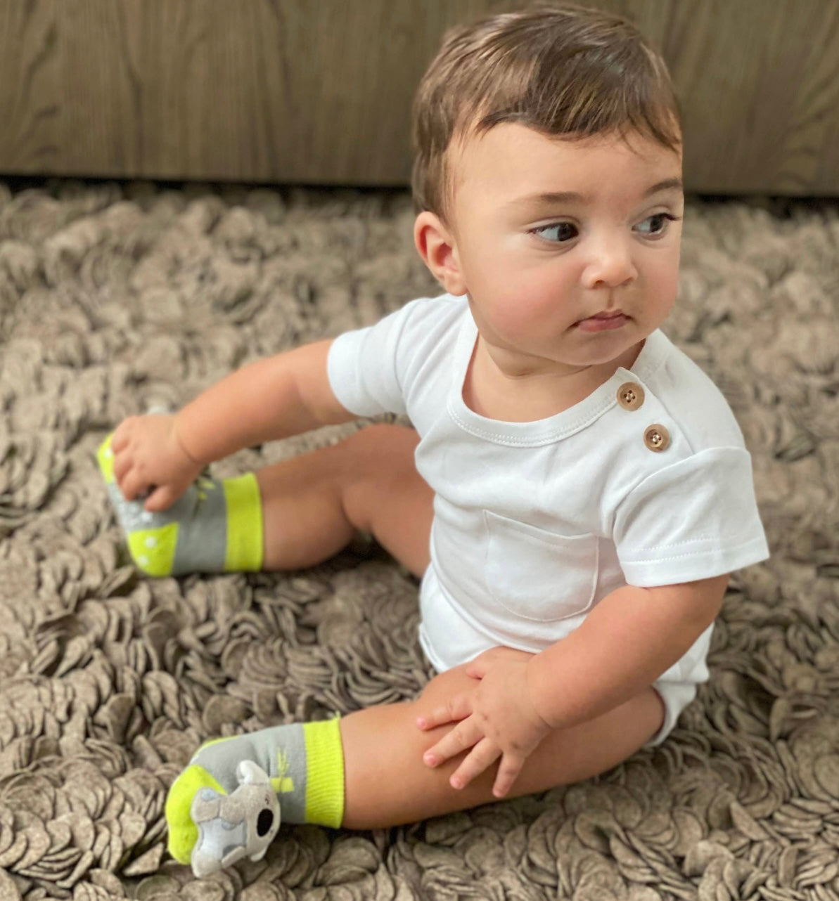 BOOGIE TOES Unisex Baby KOALA BEAR Rattle GRIPPER BOTTOM Socks By PIERO LIVENTI - Novelty Socks for Less