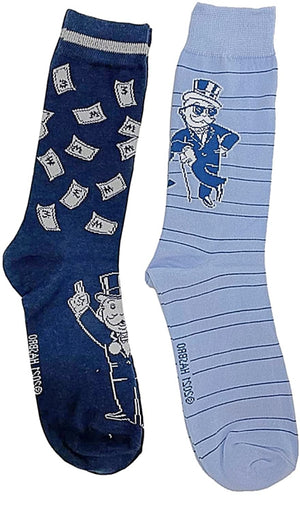 MONOPOLY Men’s 2 Pair Of RICH UNCLE PENNYBAGS Socks With CASH - Novelty Socks for Less