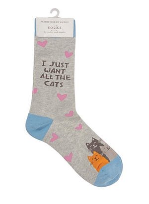 PRIMITIVES BY KATHY Unisex ‘I JUST WANT ALL THE CATS’ SOCKS - Novelty Socks for Less