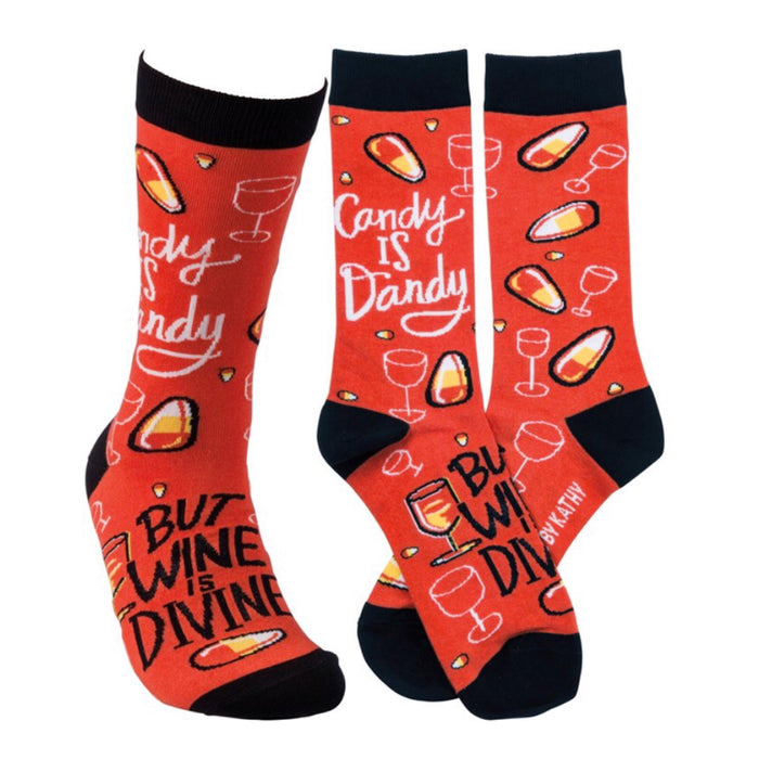 PRIMITIVES BY KATHY Unisex ‘CANDY IS DANDY BUT WINE IS DIVINE’ SOCKS