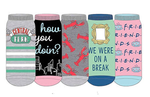 FRIENDS TV SHOW Ladies 5 Pair No Show Socks ‘HOW YOU DOIN?’ ‘WE WE’RE ON A BREAK’ - Novelty Socks for Less