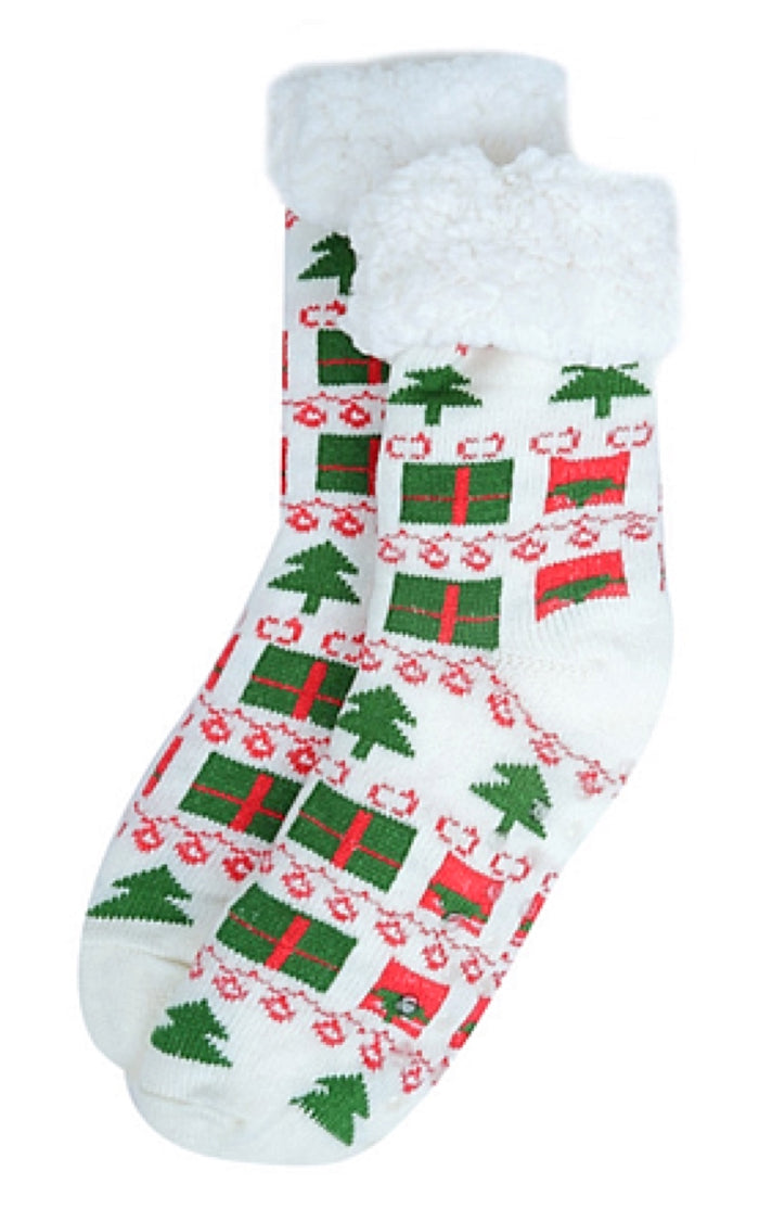 NOLLIA BRAND Ladies CHRISTMAS NON-SKID SHERPA SLIPPER SOCKS