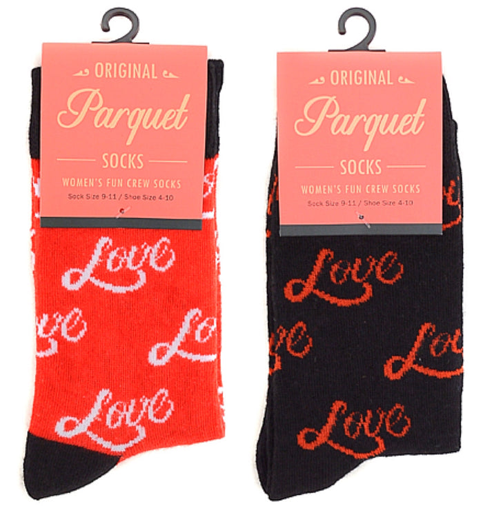 Parquet Brand LADIES LOVE Socks VALENTINE'S DAY Says 'LOVE' All Over