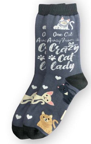 HAPPY TAILS Socks ONE CAT AWAY FROM CRAZY CAT LADY BY E&S PETS - Novelty Socks for Less