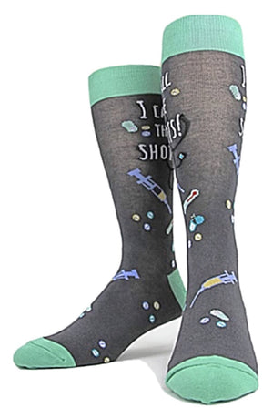 FOOT TRAFFIC Brand Men’s MEDICAL/NURSE Socks Says ‘I CALL THE SHOTS’ - Novelty Socks for Less