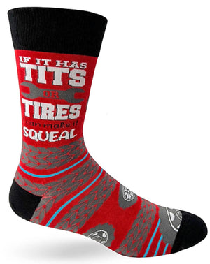 FABDAZ BRAND MEN’S SOCKS ‘IF IT HAS TITS OR TIRES I CAN MAKE IT SQUEAL’ - Novelty Socks for Less