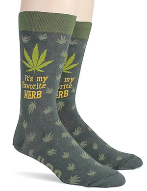 FOOT TRAFFIC Brand Mens MARIJUANA 420 Socks ‘IT’S MY FAVORITE HERB’ - Novelty Socks for Less
