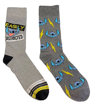 DISNEY LILO & STITCH Men’s 2 Pair Of Socks ‘EASILY DISTRACTED’ - Novelty Socks for Less