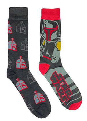 STAR WARS Men’s 2 Pair Of BOBA FETT Socks With HELMET - Novelty Socks for Less