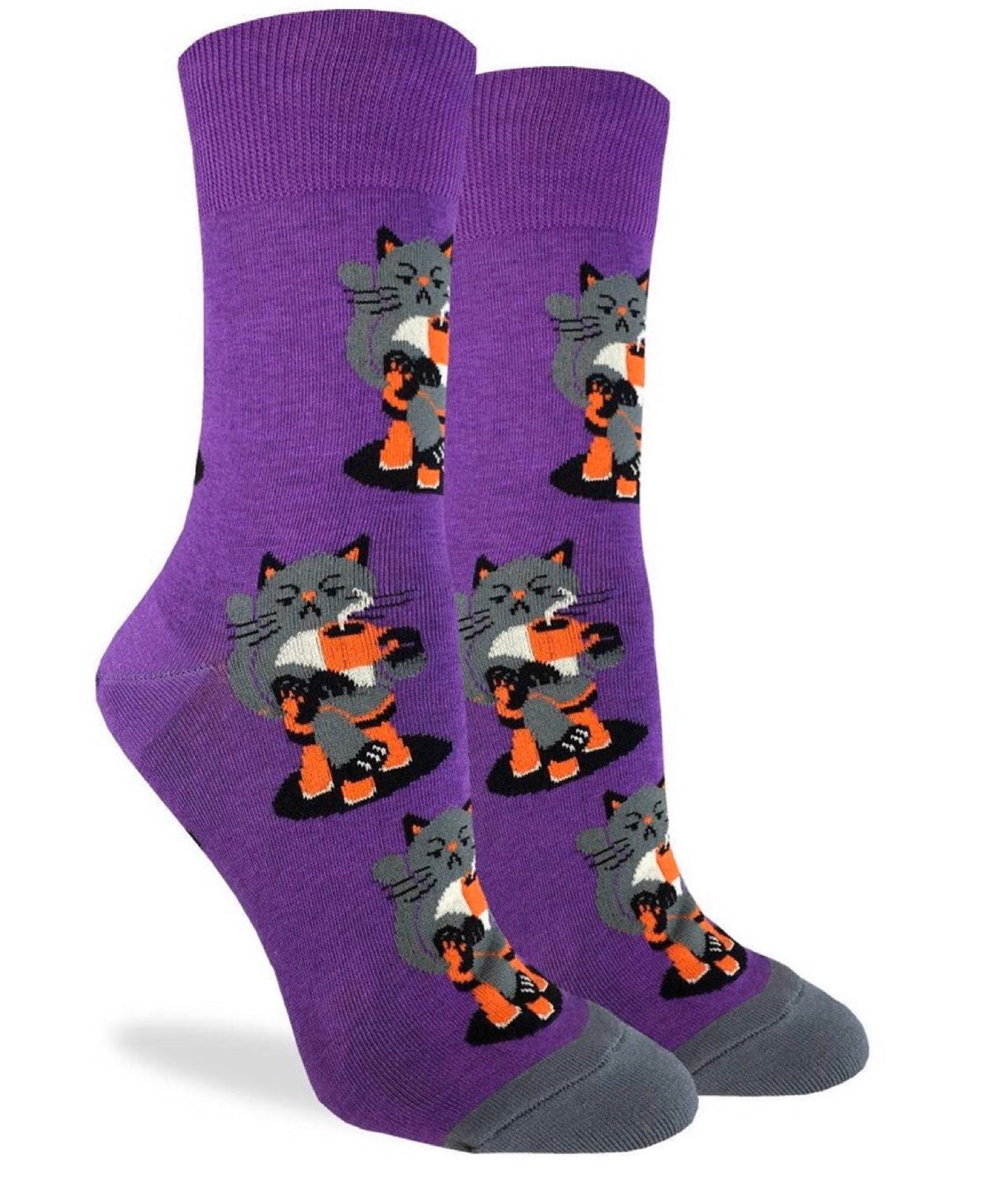 GOOD LUCK SOCK Ladies MORNING COFFEE CAT - Novelty Socks for Less