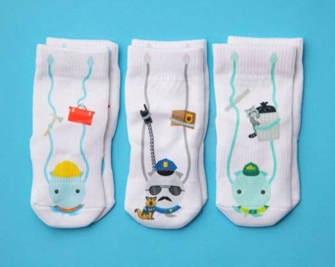 SQUID SOCKS Brand Unisex INFANT/TODDLER 3 Pair Of STAY ON Socks ‘CHASE COLLECTION’ - Novelty Socks for Less