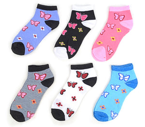 NOLLIA Brand Ladies 6 Pair Of BUTTERFLIES Low Cut Socks - Novelty Socks for Less