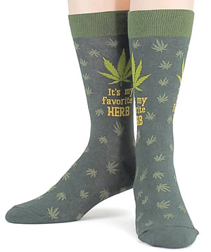 FOOT TRAFFIC Brand Mens MARIJUANA 420 Socks ‘IT’S MY FAVORITE HERB’ - Novelty Socks for Less