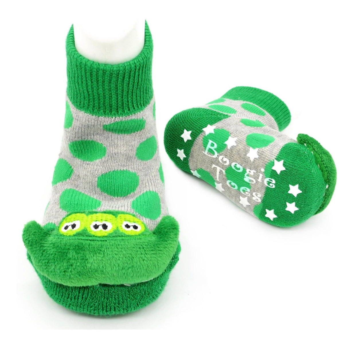 BOOGIE TOES Unisex Baby THEEE PEAS IN POD RATTLE GRIPPER BOTTOM SOCKS - Novelty Socks for Less