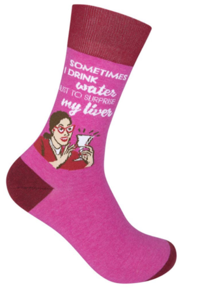 FUNATIC Brand Unisex Socks ‘SOMETIMES I DRINK WATER TO SURPRISE MY LIVER’