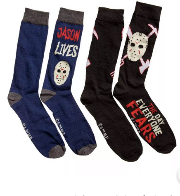 FRIDAY THE 13th Men's 2 Pair Of JASON VOORHEES Socks 'JASON LIVES'