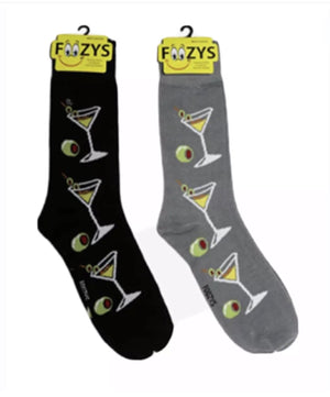 FOOZYS BRAND Mens 2 Pair MARTINI & OLIVES Socks - Novelty Socks for Less