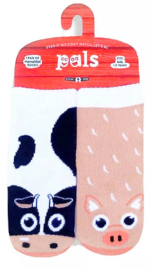 PALS SOCKS Brand Unisex COW & PIG Mismatched Gripper Bottom Socks (CHOOSE SIZE) - Novelty Socks for Less