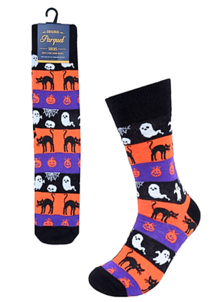 PARQUET BRAND MEN’S HALLOWEEN SOCKS BLACK CATS, GHOSTS, SKULLS