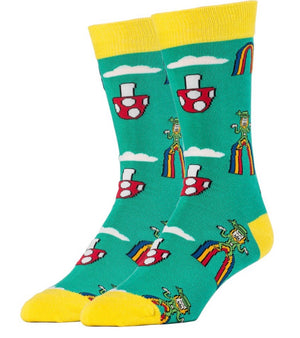OOOH YEAH Brand Men's ‘HAPPY SHROOMS’ Socks LEPRECHAUN & RAINBOWS - Novelty Socks for Less