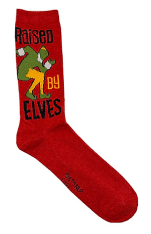 ELF MOVIE Mens Christmas Socks ‘RAISED BY ELVES’ - Novelty Socks for Less