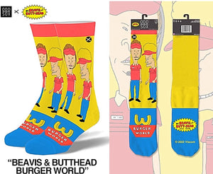 BEAVIS & BUTT-HEAD MEN’S BURGER WORLD EMPLOYEES SOCKS ODD SOX BRAND - Novelty Socks for Less