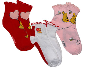 DISNEY WINNIE THE POOH LADIES VALENTINES DAY 3 PAIR OF SOCKS - Novelty Socks for Less