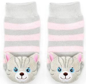 BOOGIE TOES Unisex Baby CAT RATTLE GRIPPER BOTTOM SOCKS By PIERO LIVENTI - Novelty Socks for Less