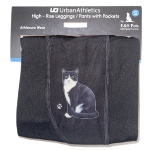 URBAN ATHLETICS Ladies BLACK & WHITE CAT (TUXEDO) High Rise Leggings With Pockets E&S Pets - Novelty Socks for Less