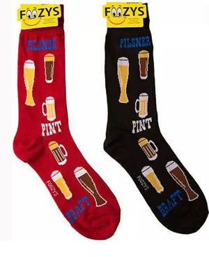 FOOZYS Men’s 2 Pair BEER Socks ‘PILSNER, DRAFT’ - Novelty Socks for Less