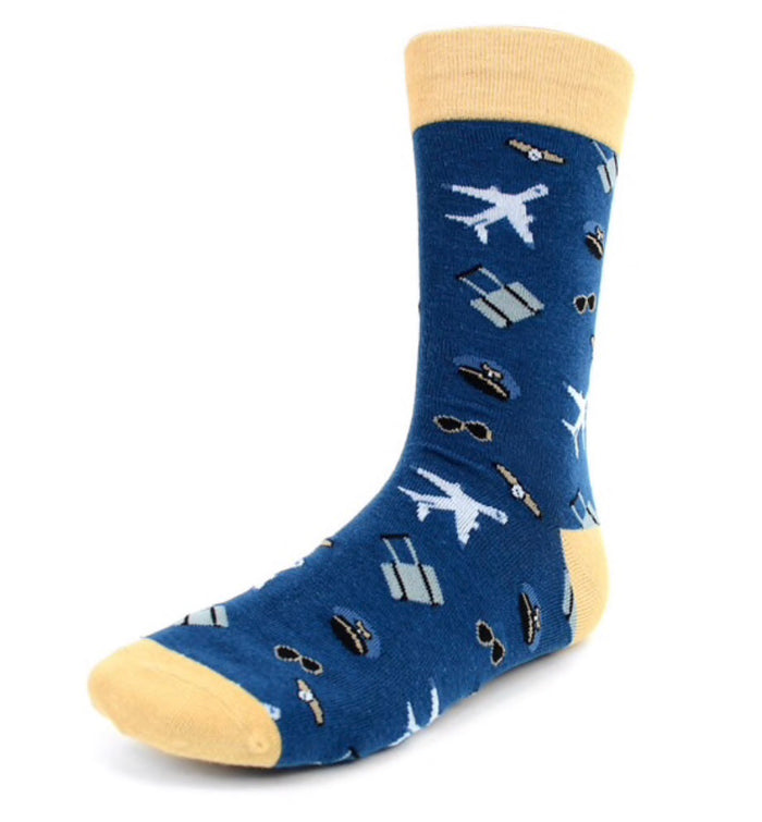 Parquet Brand Men’s PILOT, AVIATOR, WORLD TRAVELER Socks With PLANES