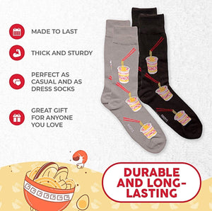 FOOZYS BRAND Mens 2 Pair RAMEN NOODLE SOUP Socks - Novelty Socks for Less