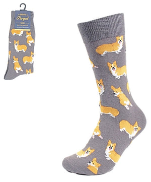 PARQUET Brand Men’s CORGI Dog Socks BLUE Or GRAY - Novelty Socks for Less